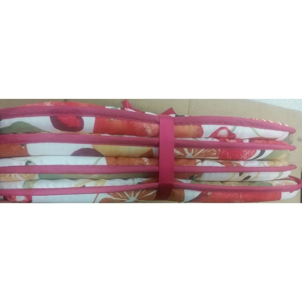 Set of 4 KITCHEN CHAIR PADS CUSHIONS w/ pink strings,COLORFUL FRUITS 15